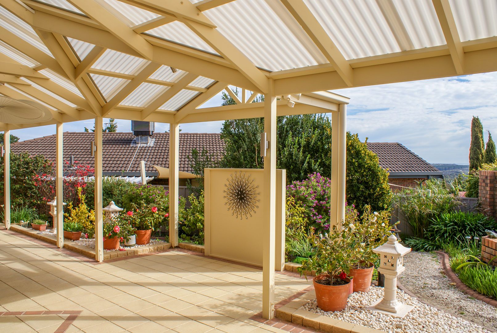 Timber pergola with Suntuf roof in South Australia